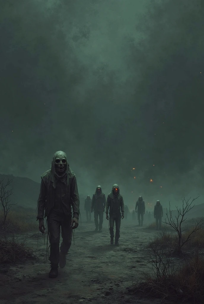 Create zombies in a desolate, lightless landscape, shrouded in thick, swampy fog, in an ultra-realistic landscape, 4k, film grain, high detail, photoreal, photorealistic, with volume and shadow --auto --s2