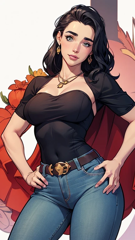 Com um dragão Ennifer Connelly, very long to the waist and half curly with bangs, seios pequenos, olhos grandes com um brilho apaixonado, olhos verdes mel, Um lindo sorriso, vestindo uma camiseta preta longa com um terno feminino verde e jeans, in a serious and sweet comic-style pose, alta qualidade Jennifer Connelly personagem mulher estilo Jennifer Connelly com marcas de guerras Imagem de desenho animado de uma mulher .Ilustra??o estilo desenho animado, estilo de arte dos desenhos animados, estilo de arte dos desenhos animados, digital illustration style, estilo atompunk projeto de pessoaagens altamente detalhado, arte digital detalhada coragem, Forest fan art, Design de personagens de retrato, beautiful digital illustration, retrato de alta qualidade, Arte em quadrinhos, mulher jovem cabelo com transas lindas . Queen Anna by Jennifer Connelly lined eyes Medium large bust and wonderful sexy clothes. image expression of sexual desire from waist to head illustration Queen Anne of Arendelle atompunk style Fallout 4 style pose playboy magazine sensual witch Character cartoon style facial expression happy beautiful smile and six medium small portrait mode waist up with lots of gold around her other stones portrait precious mode waist up queen of the south Jennifer Connelly GTA scenery dominatrix gold coins chest with jewelry with her boyfriend, um homem com barba preta, armado com um estilo militar, Jennifer Connelly Turnaround sheet Creates multiple images in different poses of the same cartoon character:1.2), Woman from Southern Brazil Drawing Art Gaucho Artline white background woman There is a woman in a red dress and hat posing for a photo, linda bruxa cowboy, nico robin, classic witch, Yennefer, Yennefer of vengerberg, Red dress and magic witch hat, Abigail de Stardew Valley, Alena Aenami e Artgerm, v do diabo pode chorar como um elfo, Rin tohsaka