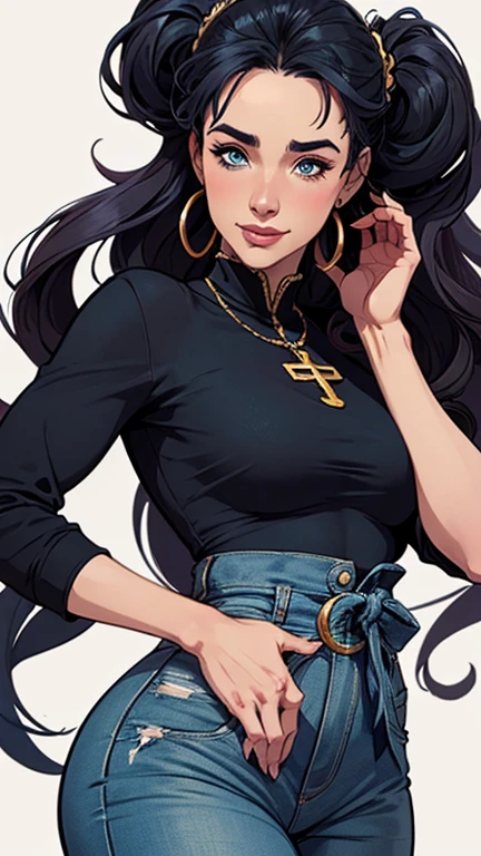 Com um dragão Ennifer Connelly, very long to the waist and half curly with bangs, seios pequenos, olhos grandes com um brilho apaixonado, olhos verdes mel, Um lindo sorriso, vestindo uma camiseta preta longa com um terno feminino verde e jeans, in a serious and sweet comic-style pose, alta qualidade Jennifer Connelly personagem mulher estilo Jennifer Connelly com marcas de guerras Imagem de desenho animado de uma mulher .Ilustra??o estilo desenho animado, estilo de arte dos desenhos animados, estilo de arte dos desenhos animados, digital illustration style, estilo atompunk projeto de pessoaagens altamente detalhado, arte digital detalhada coragem, Forest fan art, Design de personagens de retrato, beautiful digital illustration, retrato de alta qualidade, Arte em quadrinhos, mulher jovem cabelo com transas lindas . Queen Anna by Jennifer Connelly lined eyes Medium large bust and wonderful sexy clothes. image expression of sexual desire from waist to head illustration Queen Anne of Arendelle atompunk style Fallout 4 style pose playboy magazine sensual witch Character cartoon style facial expression happy beautiful smile and six medium small portrait mode waist up with lots of gold around her other stones portrait precious mode waist up queen of the south Jennifer Connelly GTA scenery dominatrix gold coins chest with jewelry with her boyfriend, um homem com barba preta, armado com um estilo militar, Jennifer Connelly Turnaround sheet Creates multiple images in different poses of the same cartoon character:1.2), Woman from Southern Brazil Drawing Art Gaucho Artline white background woman Cartoon image of a woman , roupas sensuais , garota Personagens GTA estilo artgerm femininas Yvonne Strahovski estilo de desenho garota,, pequeno, Shy, bunda grande, catholic nun outfit , dynamic pose, Quente, soft or colored lips, fundo simples, perfect hands, anatomia perfeita, Apoie-se no estilo cartoon de Jennifer Connelly