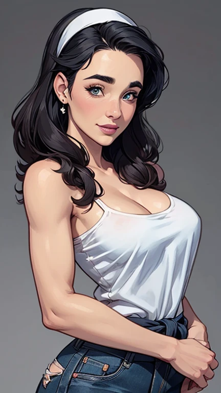 score_9, score_8, score_7,A stunning illustration ((Patrick Nagel Style)) dark-haired goddess, dressed in 1980s womens fashion, open jacket, open shirt pale yellow, a beauty pinup art style, graphic design, flat colours,  white skin no shadows, 2 or 3 colour palette, background 1 flat colour. Portrait Style. 