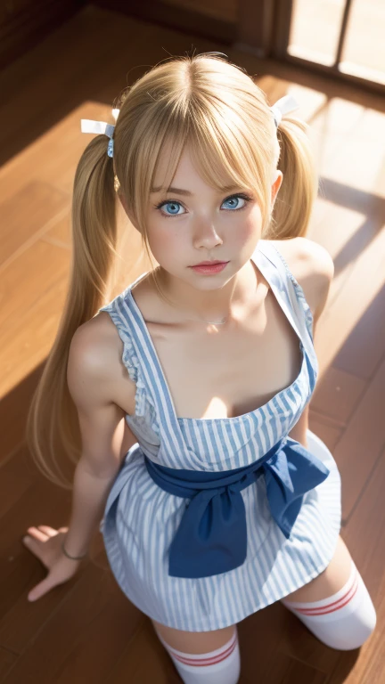 (masterpiece：1.3），（8k，Photorealistic、Raw photo、Best image quality：1.4），（Random Hairstyles：1.2）、Super detailed face、Attention to detail、double eyelid、Put your chest together、Beautiful woman：1.4、Blonde、Blue Eyes、highest quality)、(Pajamas) 、(looking at the camera、So that the background looks better、、(Blonde、Twin tails)、(Lying on your back on the bed、Full body、Head to Toe)