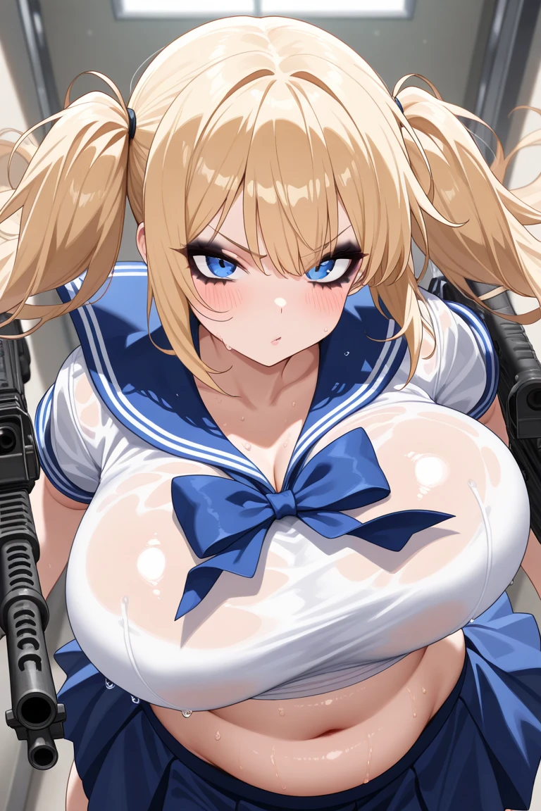 riding machine, 1girl, solo, breasts, sweat, tears, steaming body