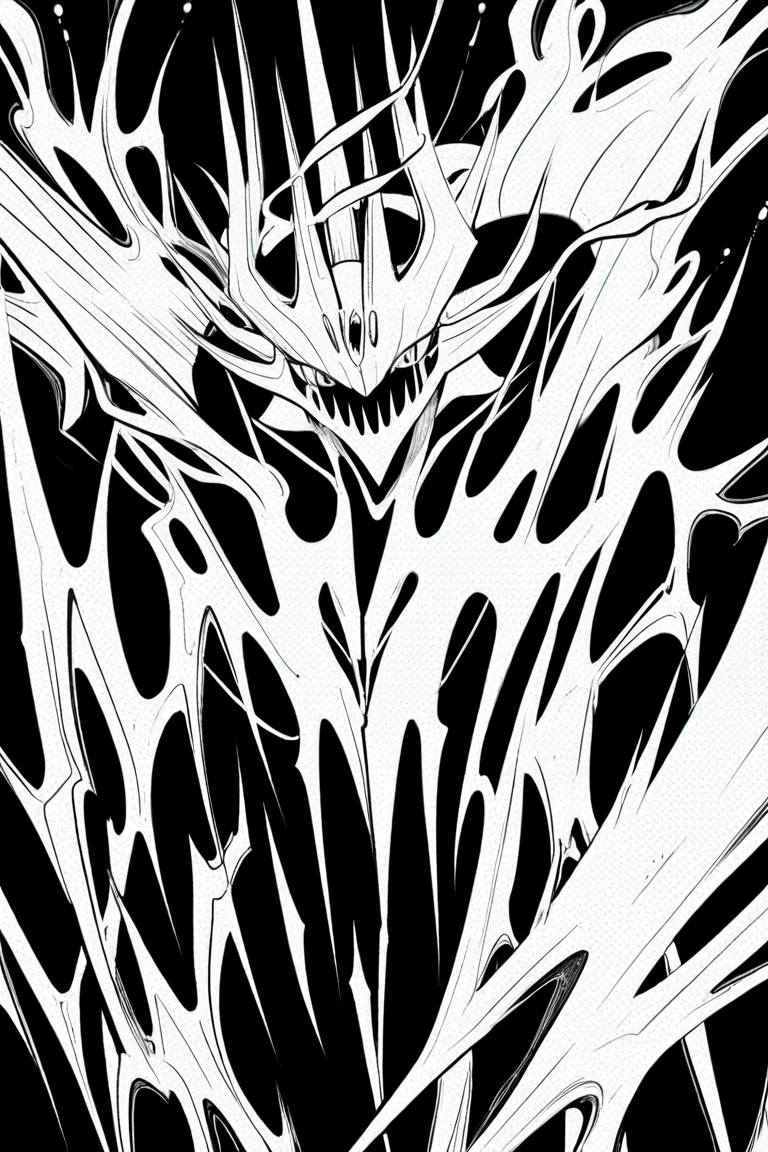 masterpiece, <lora:kadabura_2D-52:1>
solo, 1other, monochrome, no humans, black background, monster, beak, extra arms