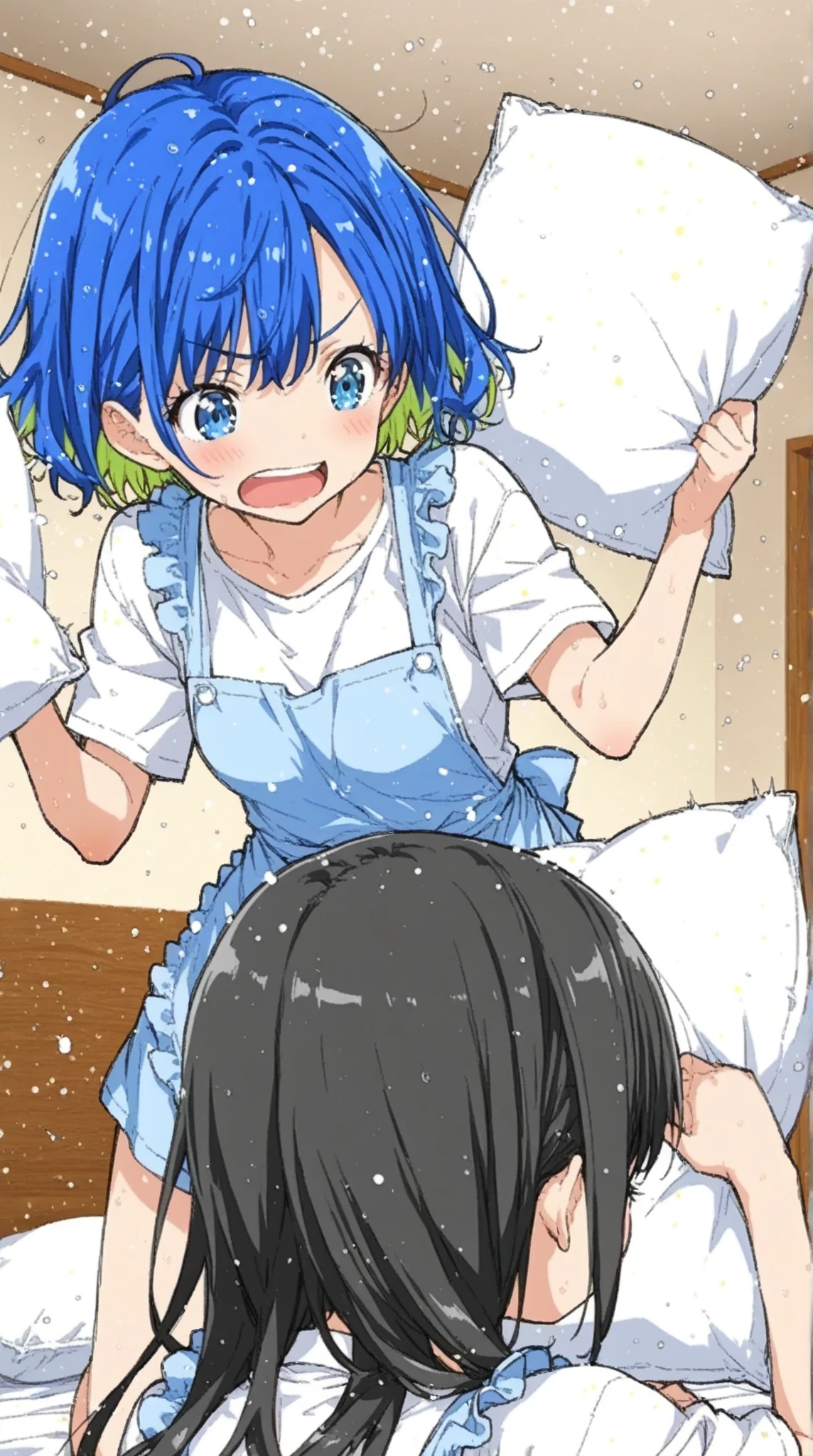 (mother and son, age_difference,size_difference), listening to the heartbeat , hugging each other, , masterpiece, best quality, very aesthetic, absurdres, ,izayoi sakuya, touhou,maid headdress, maid, apron, short sleeves, dress,,in a cafe,floating_hair,