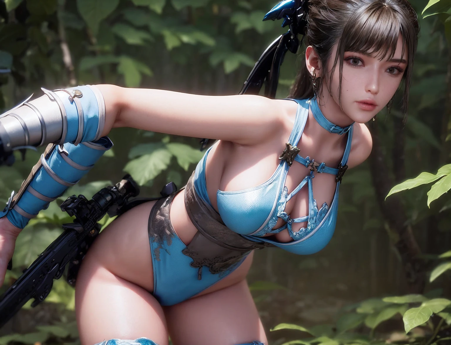 beautiful furry girl with female face and (big breasts) running in the forest, half girl ( half animal ), sexual fantasy, tight shiny bodysuit Lolita, large full breasts, one girl, solo, high resolution, perfect composition, looking at viewer, perfect body, perfect face, perfect emerald eyes, bimbo lips, erotic, 8k, masterpiece, trending on pixiv, trending on civitai, curvy and thick but fit with six pack abs, small waist, vtuber, hololive girl, azur lane, furry fetish, sexy furry, furry  goddess, sexy pose, perfect photography, realistic drawing
