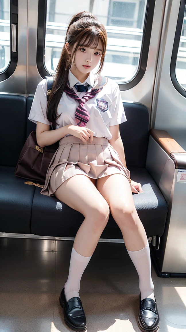 8k, RAW Portrait (Japanese women),masterpiece、Photorealistic:1.3、Realistic, Ultra-high resolution, Highest quality, Real Life Photos ,(((Showing panties:1.4)))、((A girl sitting on a chair on a Yamanote Line train and looking at her smartphone))、
((((1 girl:1.5)))), (((電車内でPull up your skirtパンティーを見せびらかす女子高生:1.4)))、(Cute Face:1.3),((Japanese schoolgirl))、((((Japanese High School Uniform:1.6))))、 Black Hair,(Written boundary depth:1.3)、 ((Dark brown eyes:1.2))、(Realistic skin texture:1.3)、(Immersive atmosphere:0.8、Chiaroscuro:1.2) 、(Viewer:1.3)、((Expressionless:1.3))、((Red cheeks:1.1))、((very small white panties))、((Pull up your skirt))、(Highlight the panties)、((Spread your legs out to the side:1.4))、Skirt Lift、Pull up your skirt、Checkered Skirt