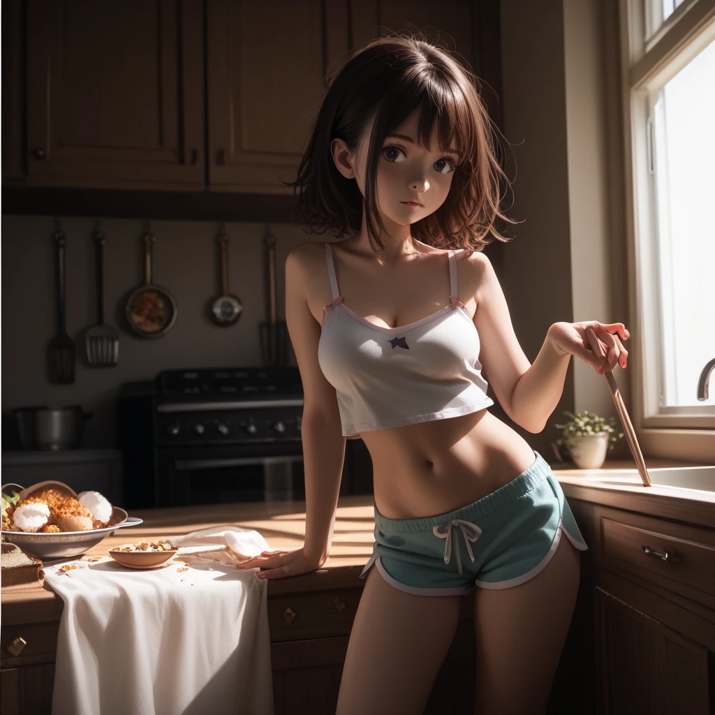 top-quality、Realistic、Woman in her late teens、Perfect style、Narrow-eyed、lofty nose、thick lip、Base Face、short-hair、Striped underwear、The is protruding