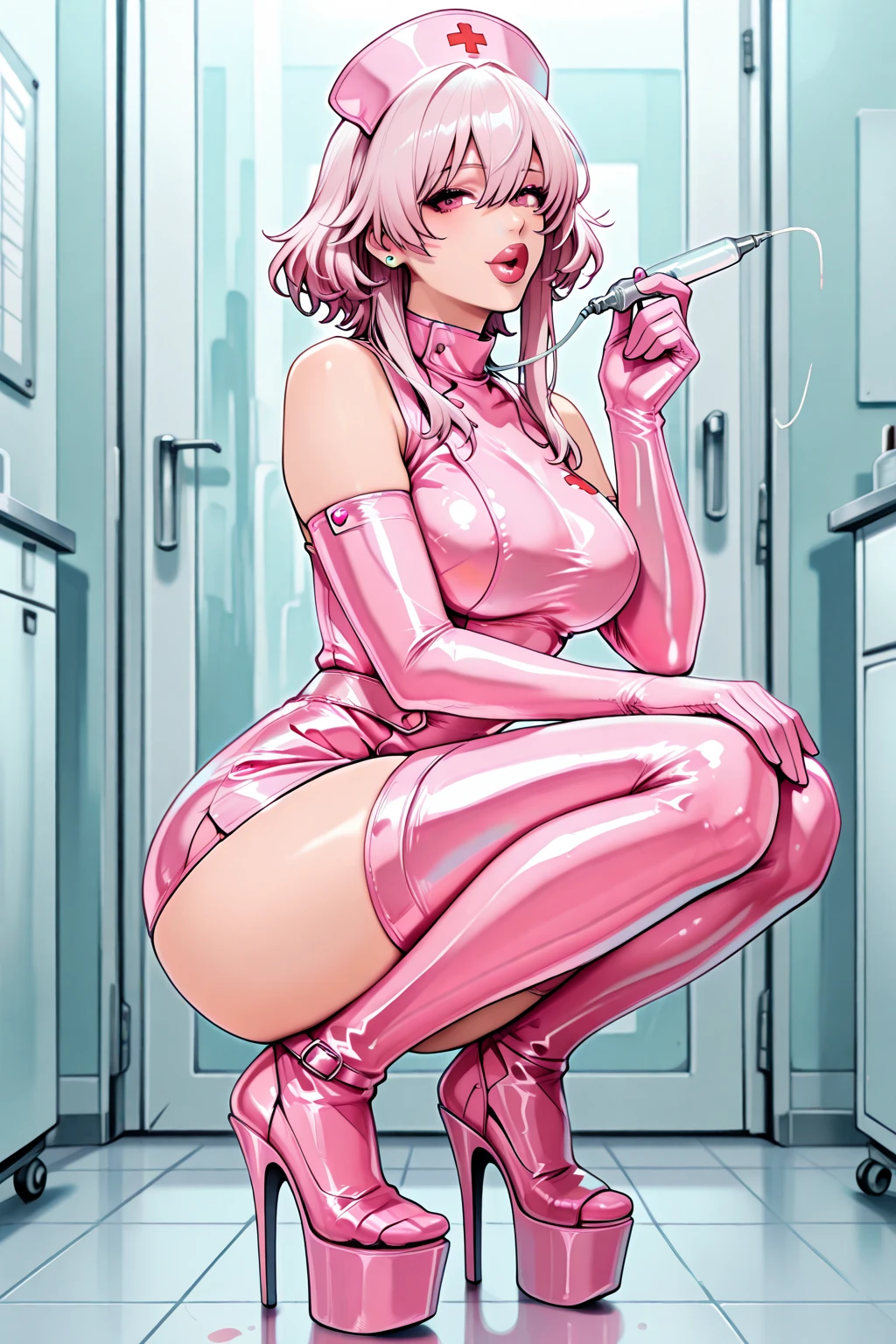 score_9,score_8_up,score_7_up,score_9,score_8_up,score_8,ultra detailed,beautiful face,beautiful hands,detailed background,detailed face,4k,HD,8k,highres,antialiasing,detailed,Tatsumaki,1girl,solo,looking at viewer,smile ,smug smile, black hair,medium breasts, green eyes,grin,black leotard,bodysuit,covered navel, cowboy shot,room,room background, squatting, inflatable body, inflatable skin, latex skin, shiny skin, rubber skin, plastic skin, inflatable hair, plastic hair, shiny hair, rubber hair, latex hair, futanari, horse cock futanari, horsecock, cum dripping from tip of cock, grabbing own cock, masturbation, huge condom, condom balloon, transparent green condom full of cum, whole character in view, hard nipples, green latex thigh-highs, platform heels, extra tall platform heels, green latex elbow gloves, looking down on viewer, view from below, blushing, enormous horse cock, dildo riding, dildo squatting, anal