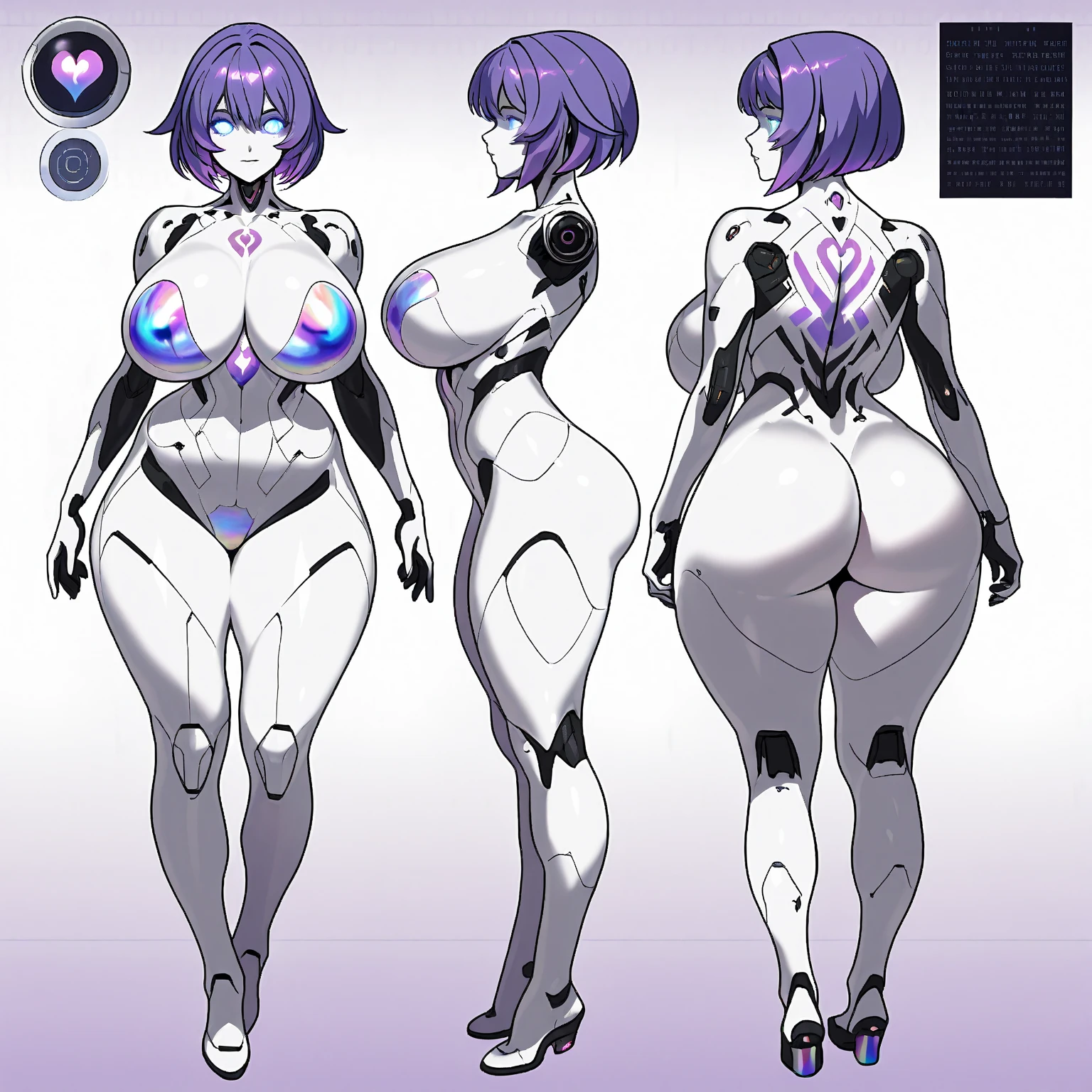 (Same character, front, side, back), (full body), generative front view, generative side view, generative back view, 3 view, female, extremely detailed, character reference sheet, black background, Extremely huge breasts, wide hips, huge ass, large thigh gap, Maternal, porcelain skin, sparkly skin, NSFW, thick thighs, curvy body, Massive Breasts, thin, muscular, thin waist, abs, Bare feet