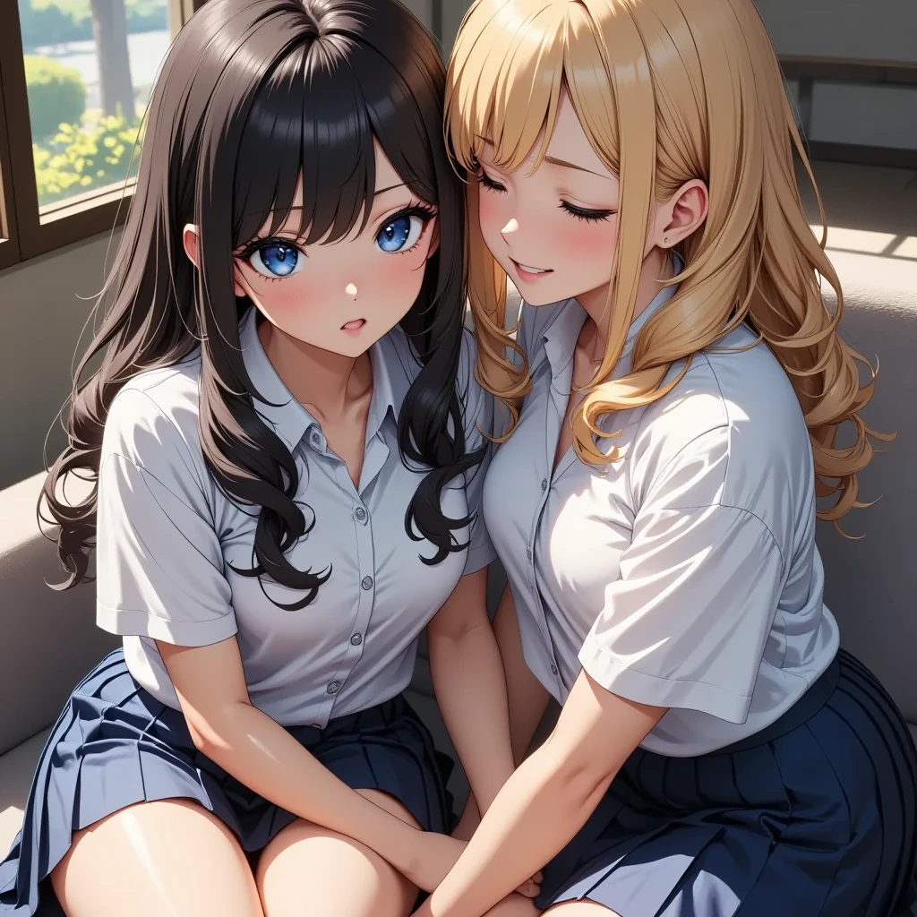The teenager sits on top of the girl