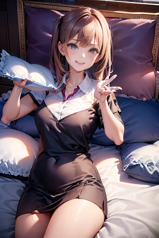 (Increase contrast)、(Increase saturation)、(27 year old super beautiful girl)、(Fair skin)Beautiful woman with perfect figure、Cute Face、long hair、Realな目、Natural Makeup、Beautiful details、(Realistic Skin)、Beautiful Skin、Charm、Ultra-high definition、超Real、Real、Very detailed、、bangs)、(White tank top、Cleavage、Round and firm breasts)((Very short mini skirt、Knee-high socks)) Brown Hair、((On the bed、sleep、Raise your hands、handcuffs、Leg spread、Embarrassed face、Embarrassed face))、Shot from the leg