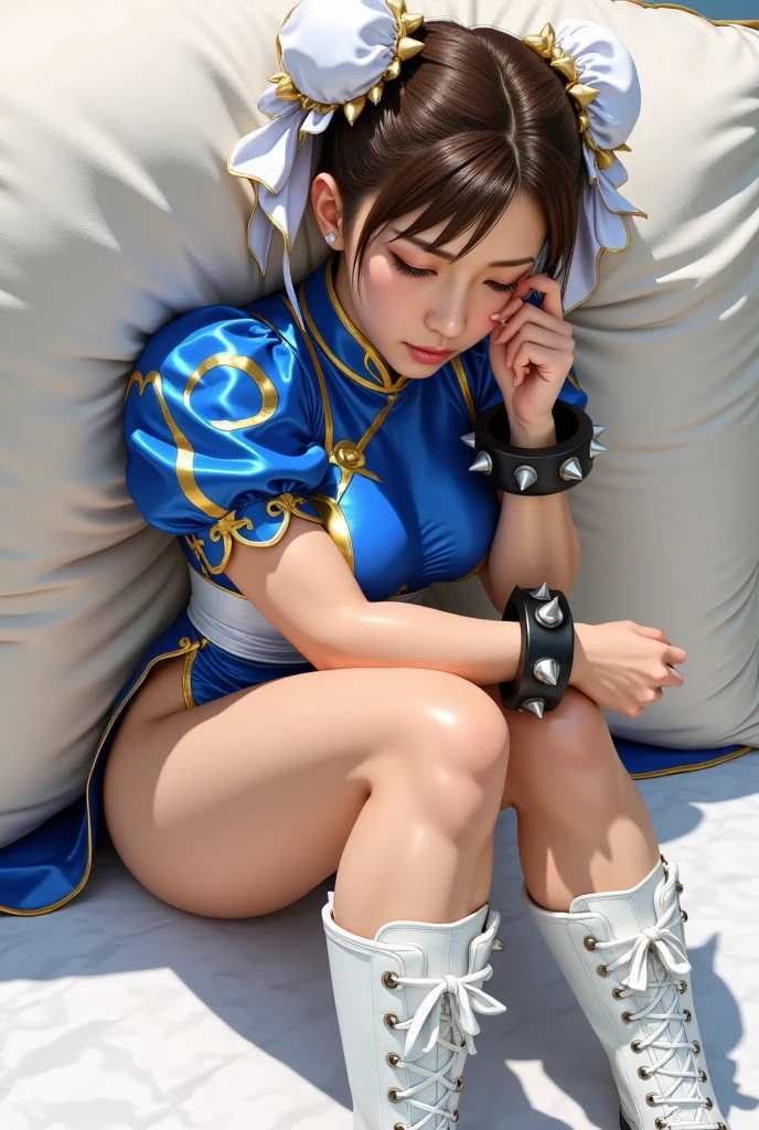 1 Beautiful Girl, Sailor Mercury, Bluish short hair, blue elbow pads White long gloves, (Sailor Senshi Leotard:1.4), (The leotard is white:1.7), Blue collar and ribbon, Thin fabric leotard, (blush), ((Slender figure Beautiful Skin)), highest quality, High resolution, masterpiece, (Beautiful vagina), (With a 30-year-old mafia man, penis:1.4), Complete limbs, (Mating press:1.2), ((((penis enters vagina)))), (Beautiful crotch), Spread your legs, ((Binding, Restrained by rope:1.4)), Sailor warrior has sex with a man fully clothed
