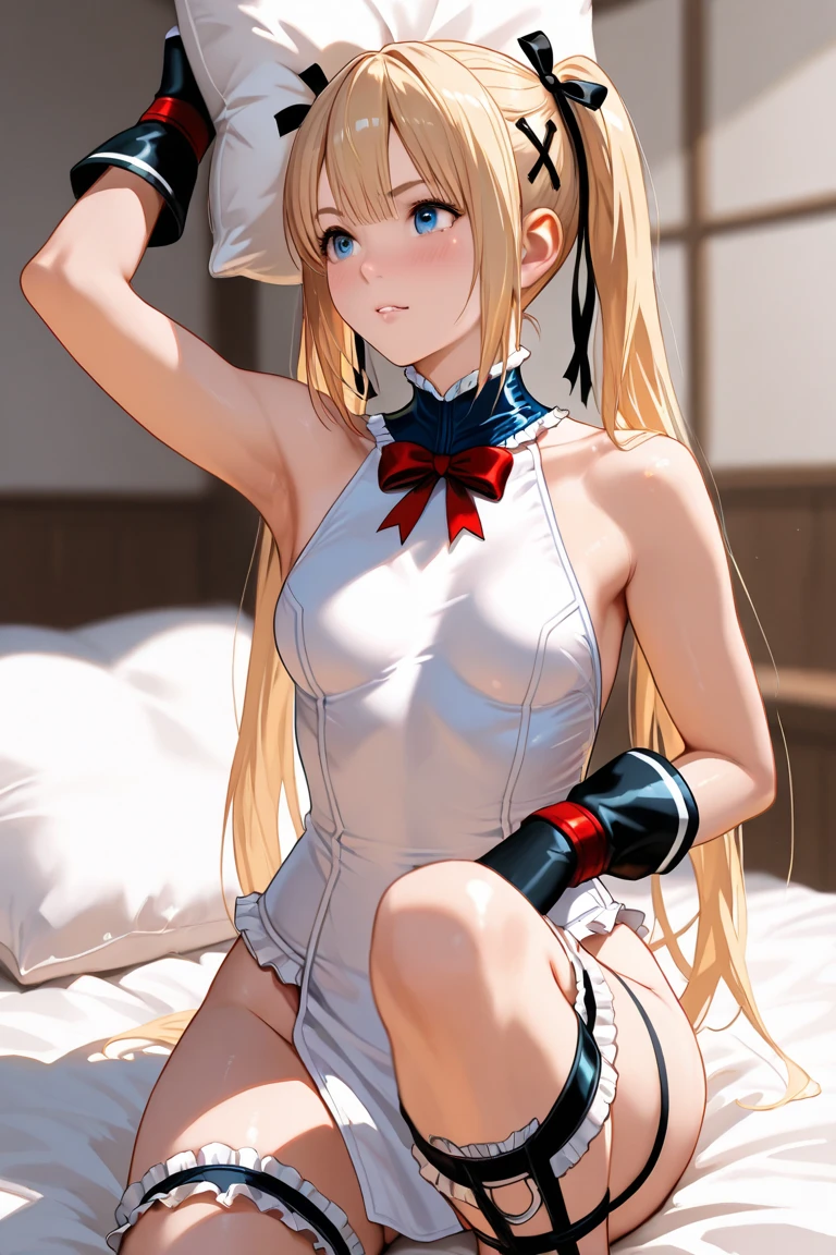 Shiny blond hair, very long hair, sophisticated haircut, ((((hair fully braided)))), ((small twisted braids)), thin and oval face, submissive, (((gagged))), ((((black tight latex crop top)))), ((((tight latex skirt)))), cute and blushing 18 years old anime girl, look away because she is embarrassed and blushes, bright blue eyes, detailed face, detailed members, detailed arms, detailed hands, ((((sparkling diamond jewelry)))), tiara, ((makeup)), high heels, puffy sleeves, long gloves, long eyelashes, Girl lying, tied by ropes, shackled, can no longer move, tied tightly, very hard tied up with lots of ropes, hampered by so many ropes that she can no longer move, bound hands and feet, ropes tie his whole body, tied extremely tightly and forcefully to her bed by a lot of ropes, its limbs are strongly tied together by ropes, his torso is tied up with thick cords, her chest is so tied up with ropes that it sticks out, her legs are tied tightly with thick ropes, his hands are tied behind his back with ropes, she can no longer move her feet, her hands which are tied by thick ropes, she desperately tries to free herself, likes to be tied tight with big ropes, likes to be immobilized by big ropes, lying down, his hands and feet are strongly tied to the railing of his bed, his legs are pressed together and tied with ropes, its limbs are held vigorously by imposing ropes, her hands are tied securely behind her back by ropes, her chest is compressed by strong ropes, she is pressed against her bed and restrained by large ropes (shibari, arms behind the back:1.4), (hands on the back), (masterpiece, best quality) 1.5, 1girl, solo, (sexy, beautiful woman, perfect face, perfect eyes, perfect hands), samus aran, (shibari, arms behind the back:1.4), (hands on the back), Spread the legs, s' ((lie in bed by big ropes)), ((close up of the girl)), ((((lie in bed))))
