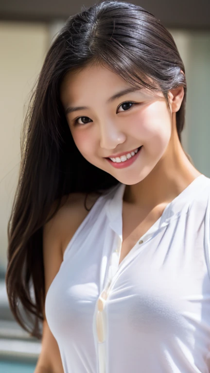 masterpiece,best quality,(Japanese ),((Beautiful girl)),cleavage,indoor,(perfect body beauty:1.2),(shy smile),beautiful teeth,