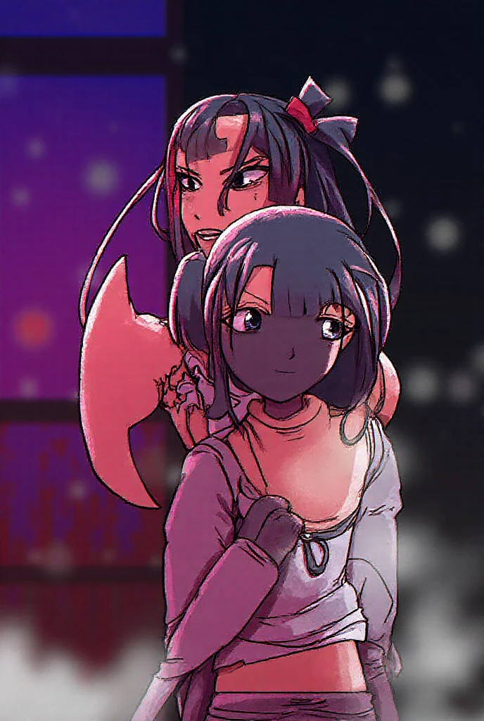 (1girl,1boy)miko kubota from glitch techs, long hair, blunt bangs,((dark blue hair with pink highlights)), ((naked, nude)), (( voluptuous, thick legs, wide hips, medium breasts,)),(, female focus),), ((standing split, blushing, sweating, closed eyes, moaning )), park background, night time, starry sky, under street lights, ((standing split)), (((heavy rain, smile))),((vaginal penetration, having sex, penis, pussy juice))
