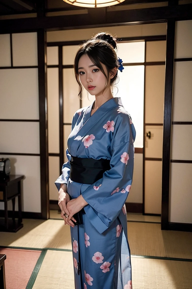 top-quality、​masterpiece、ultra res、cute girl face、Onsen inn、Wearing a yukata、full bodyesbian、Famous actresses of Japan、very beautif