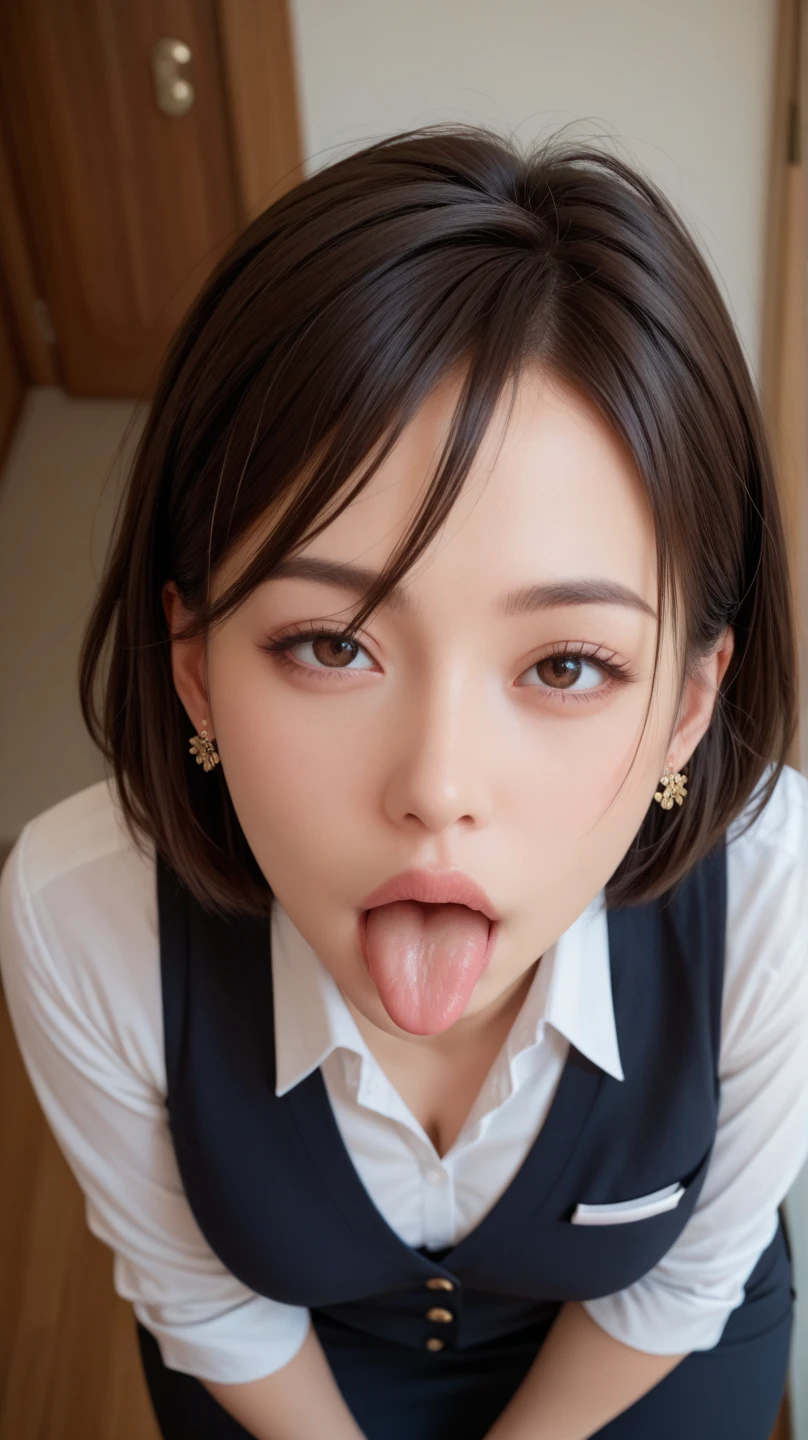 masterpiece, Highest quality, (Light Photography: 0.5), Realistic, Yuguo, He will punish, He will punish, ((short hair, 1 Girl))、(Kissing Face)、(Sticking out tongue)、glossy lip gloss