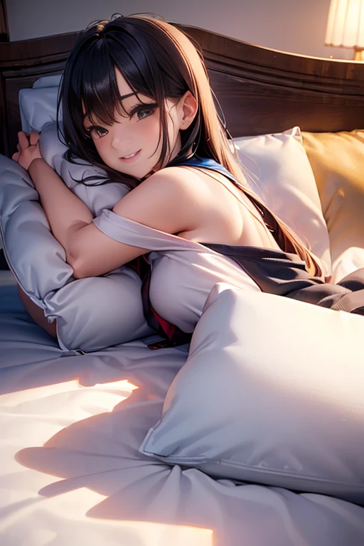 (Photorealistic: 1.2, With the highest quality, 8K ), ( 30yr old, Japanese model、 Sweat: 1.2, Colossal ????:1.5), Fine skin, (Film Lighting),  Soft light, Double eyelids, ((excited、A ????、Bust-up shot、pheromone、laying down on the bed、punk tshirt))(1girl in)、Colossal ????、breastsout、Expose muscles、Sweat muscles、hposing Gravure Idol, armpit