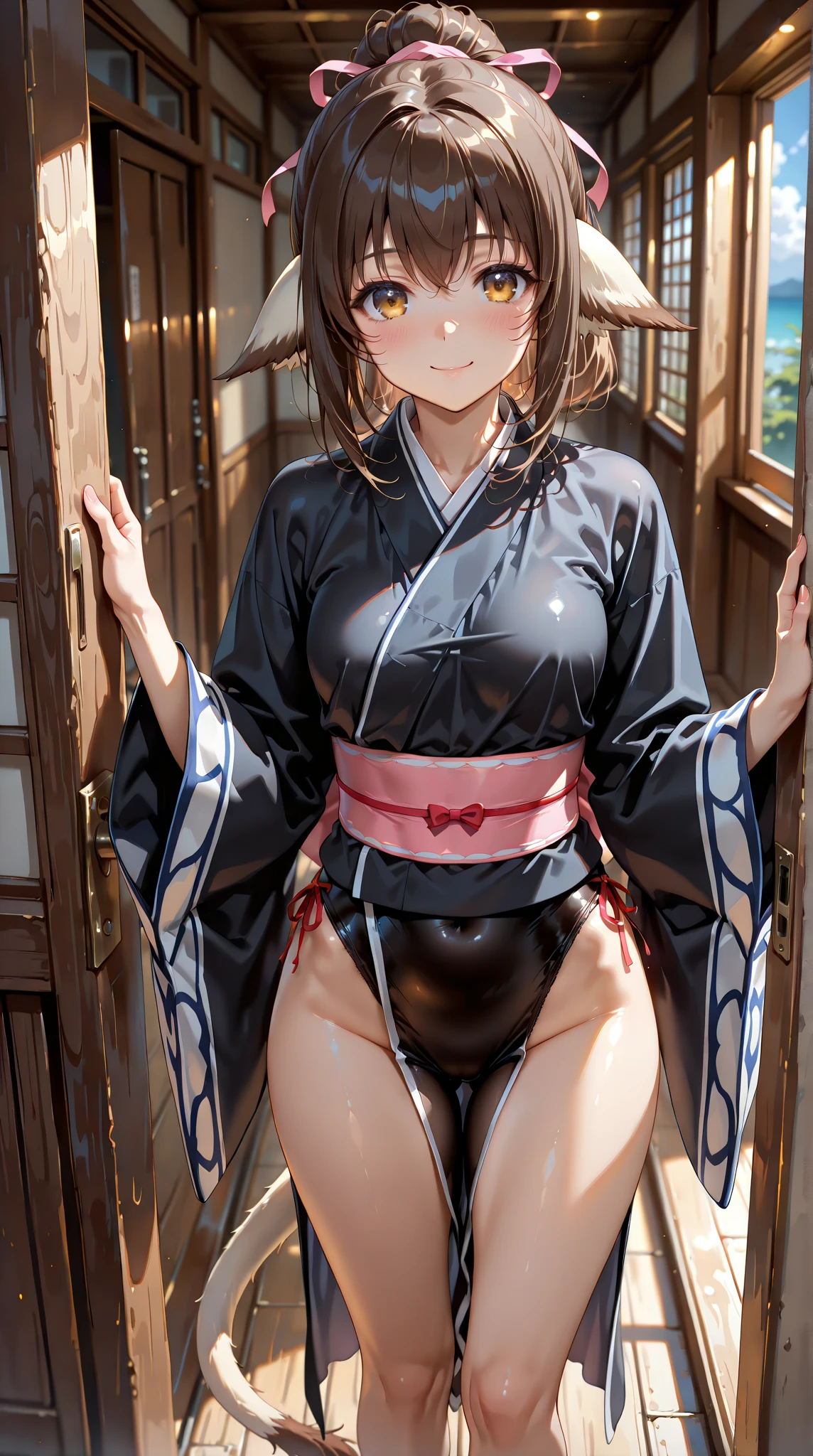 ((Tabletop, highest quality, High resolution, , Pixel Perfect, 4K, ))), Beautiful woman,, alone, beauty、The whole body is visible、 (((Sexy Witch Cosplay), Long dark blonde wavy hair、Off-the-shoulder jacket,　Dark blue flared skirt、、Mid-wave hair, bangs, Brown Hair)), ((Brown eyes, Beautiful eyelashes, Realistic eyes)), ((Detailed face, Blushing:1.2)), ((Smooth texture:0.75, Realistic texture:0.65, Realistic:1.1, Anime CG Style)), Center of chest, Dynamic Angle, Perfect body, ((,)), 、、Very embarrassing panic smile, 、Beautiful sea coast、On all fours on the beach、(The wind flipped up her skirt, Showing cleavage、、、、Show your ass、Pink floral lace panties、)、Angle from below