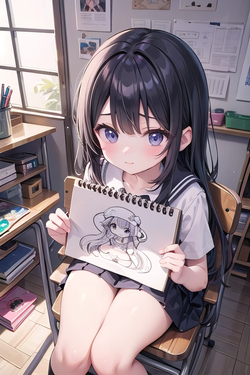 Highest quality,masterpiece,Black Hair,17 years old,pubic hair,I'll be a nude model for my friend's boyfriend,Art Department,Art room,Nude drawing,clear,Pussy