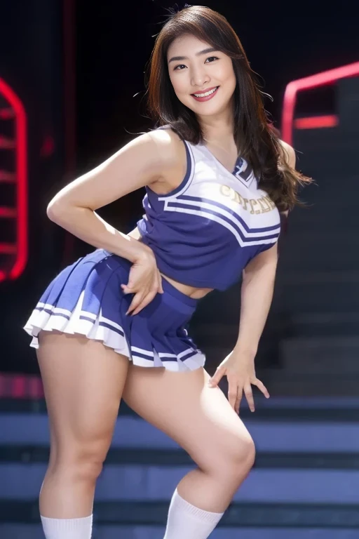 highest quality, masterpiece, Ultra-high resolution, (Realistic:1.4), RAW Photos, 32K Portrait, Very detailed, Cowboy Shot, Dynamic pose,
One girl, 16 years old, mini skirt、The most famous Japanese idol、Japan's most popular cheerleader, Wearing only a white sleeveless cheerleader uniform, An innocent smile, View your viewers, Upturned buttocks,
Very cute face, Stunningly beautiful big black eyes, Very beautiful hair, Very beautiful lips, Very beautiful skin, Very beautiful breasts, Very beautiful body, Very beautiful arms, Five perfect fingers, Very beautiful buttocks, Very beautiful thighs,
Detailed face, Fine grain, Detailed Hair, Detailed lips, Detailed Skin, Detailed body, Detailed Weapons, Detailed five fingers, Detailed white sleeveless cheerleader uniform, Detailed hips, Thigh details
