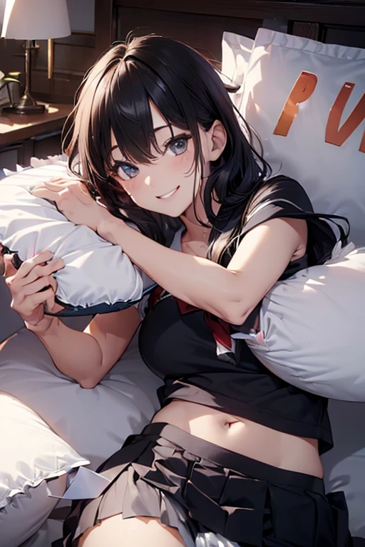 top-quality、Full limbs、complete fingers、One beautiful woman、Beautiful Large Breastrown-haired woman、straight haired、Halloween Party、(((Black and orange bra、Black and orange bloomers)))、Halloween 、Naughty Poses、Naughty face、((Woman lying on bed with her head on a fluffy pillow、Place the right side of the body on the bed))、Woman with open legs、Woman in naughty pose