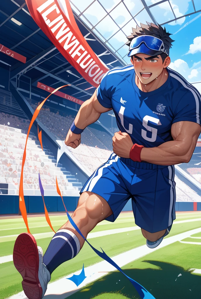 score_9, score_8_up, score_7_up, masterpiece, high quality, BREAK
 <lora:Booster GoldPonyLoRA:1>bstrgld, short hair, soccor tricot, stadium, soccor ball, running, grass