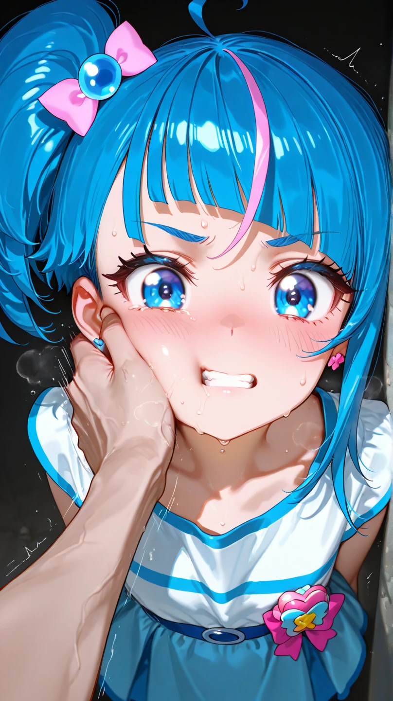 (8k, RAW Photos, Highest quality, masterpiece: 1.2), masterpiece, Super Detail,Best lighting,Animation, (Realistic and photorealistic photography: 1.4), High-resolution RAW color photos, Background Blur, blush, Depth of written boundary,1 young cute boy, Hair between the eyes,short hair,Black blue Hair,Highly detailed mouth,short,young,flat chest,(Oily skin:1.5,Glowing Skin),glitter skin,whole body, (standing),Shame,((embarrassed:1.3,brush,surprised:1.3)),(afraid:1.1),(at messy public Restroom:1.5),whole body,(embarrassed and blush,Patience,shocked:1.3,closed eyes:1.2,tears), Patience,show teeth,(super surprised:1.5),embarrassed,shyness:1.1, Sweaty, seducing, steaming body,ultra-detailed,(cum on hair:1.5,cum on face:1.5,facials,Bukkake,golden pee on hair,Golden pee on body),face to viewer,(penis awe:1.2,penis on he head),pastel color floral race bra