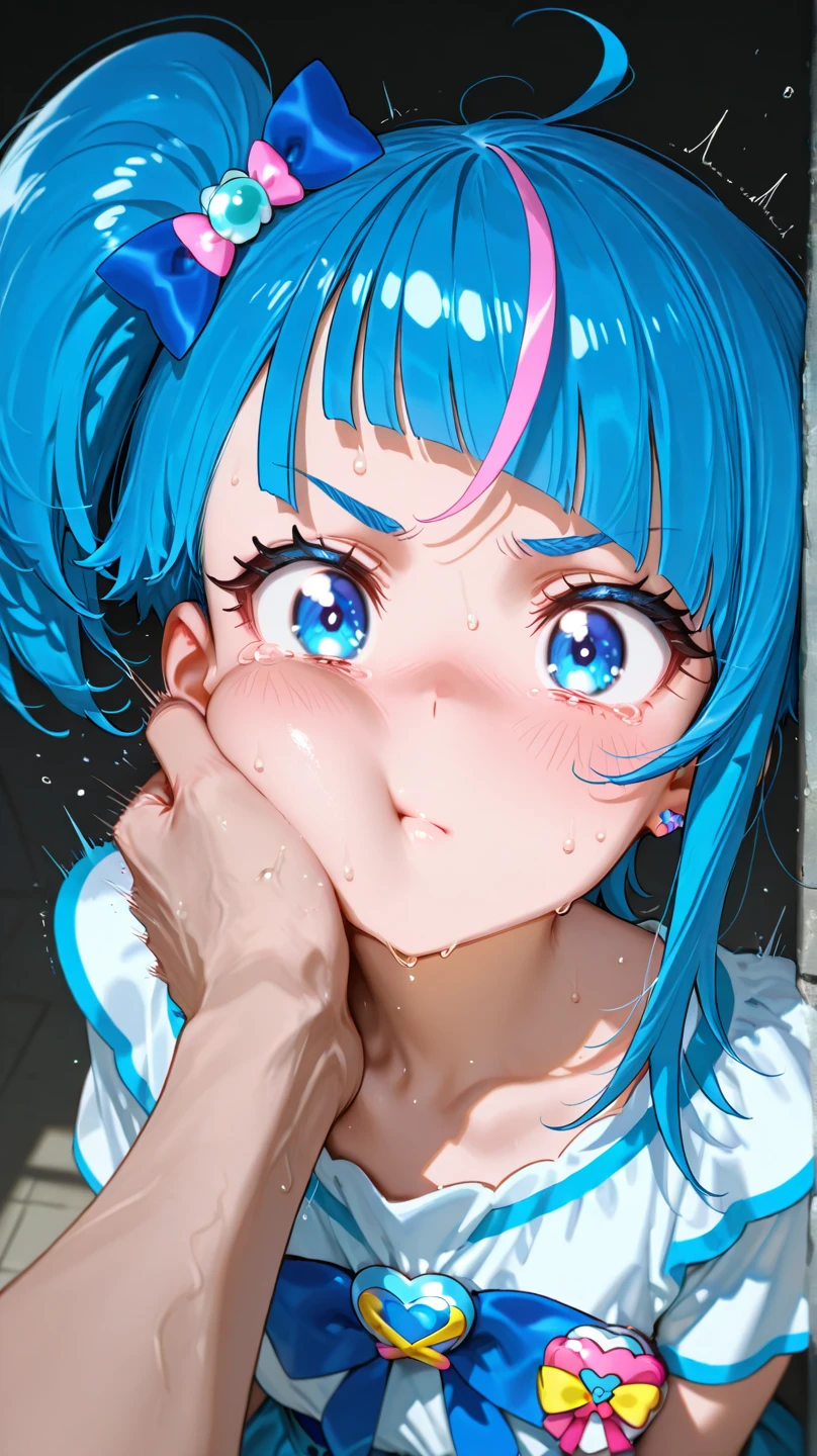 only 1 girl, nsfw, beautiful girl, high quality, (looking up the viewer), 18 years old, bitch, lewd, blush, (a girl begs the viewer desperately to have sex with herself), sweat drop, shame, ((drool)), love juice, embarrassed, nipples, shouting, tear drops, desperate to beg
