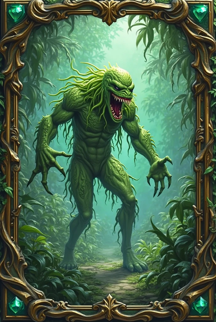 (Masterpiece, Superb Quality, Super Delicate, High Resolution) (((Marvel's hulking Man-Thing))) Swamp manlike creature, photo-realistic, octane render, unreal engine, ultra-realistic, (((DC's hulking Swamp thing))) (((Three large veins hanging down on his face))) DC's Swamp thing (((in the Dark Swamp))), moon in the background, ultra-realistic, Masterpiece, octane render, unreal engine
