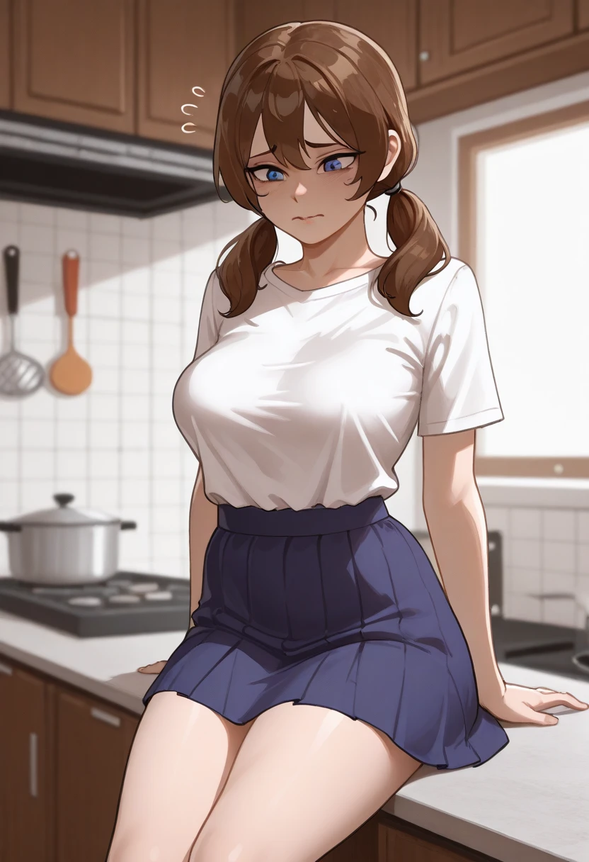 Best Quality, masterpiece:1.2), Very detailed, HdR, Girl, 1 maid, (maid headdress, big neckline: 1.2), model position, looking at the viewer, (beautiful detailed eyes, beautiful detailed lips, extremely detailed eyes and face, long eyelashes), (Well proportioned, rounded, Hourglass) body, (beautiful detailed breasts, Well proportioned firm breasts), (Well proportioned, toned) legs, seductive atmosphere, flirtatious look, very sexy, in the kitchen, (seductive smile)