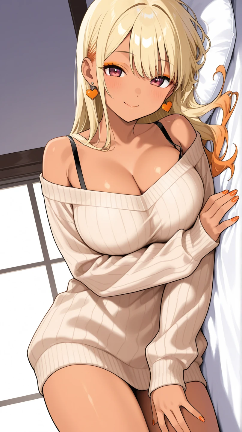Minecraft Enderman Girl Golden silky straight hair Wearing a beautiful yukata and black underwear Very large breasts The cleavage is visible beautiful Older sister type Tall slender Minecraft World Sitting on the bed Dark blonde Black painted room Anime Style