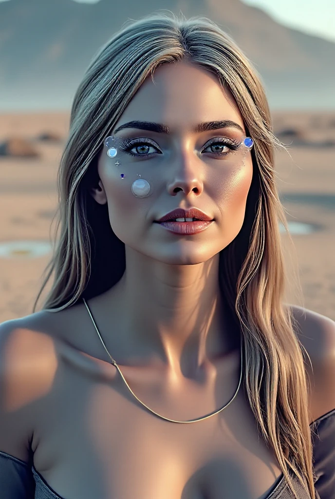 portrait photo of JoSkriver beautiful woman hair , double bun, freckles, moles, skin textures, hiking trail in goblin valley, full red lips, (masterpiece) (best quality) (detailed) (8k) (HDR) (wallpaper) (cinematic lighting) (sharp focus) (intricate)