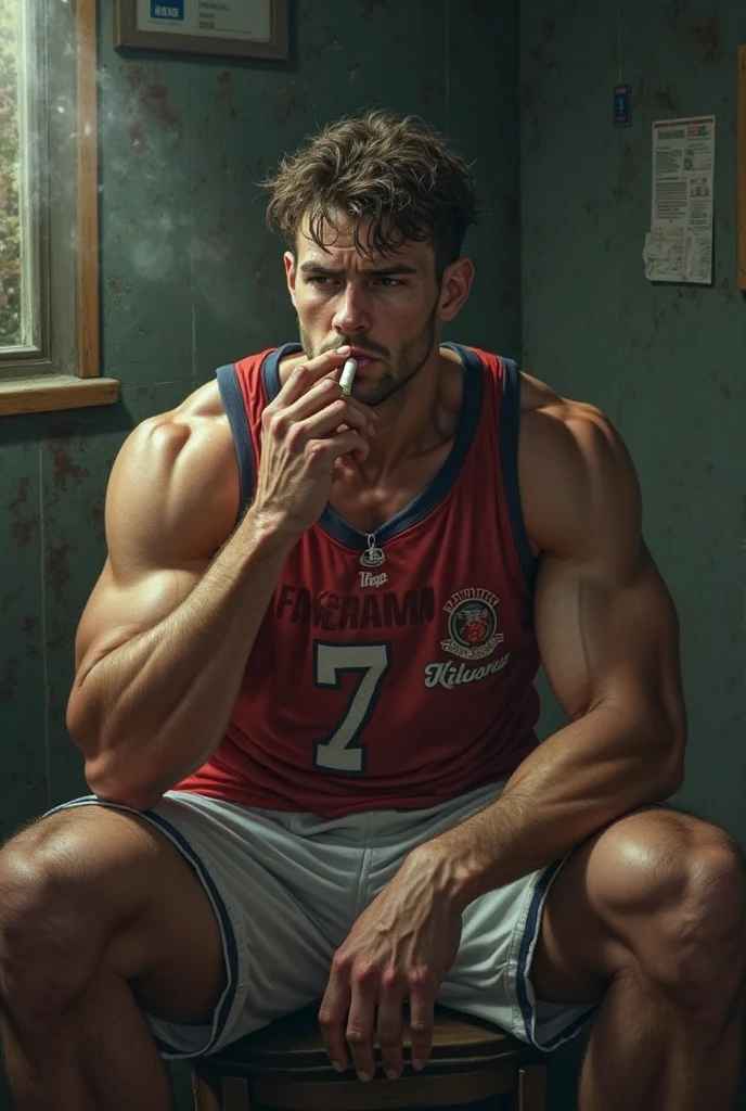 1boy , young Drake, shirtless , red trunks ,white background , sitting on the floor , full height , white sneakers , 2legs