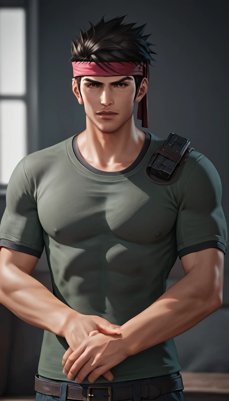 handsome young man in his 20's, Leon Kennedy,