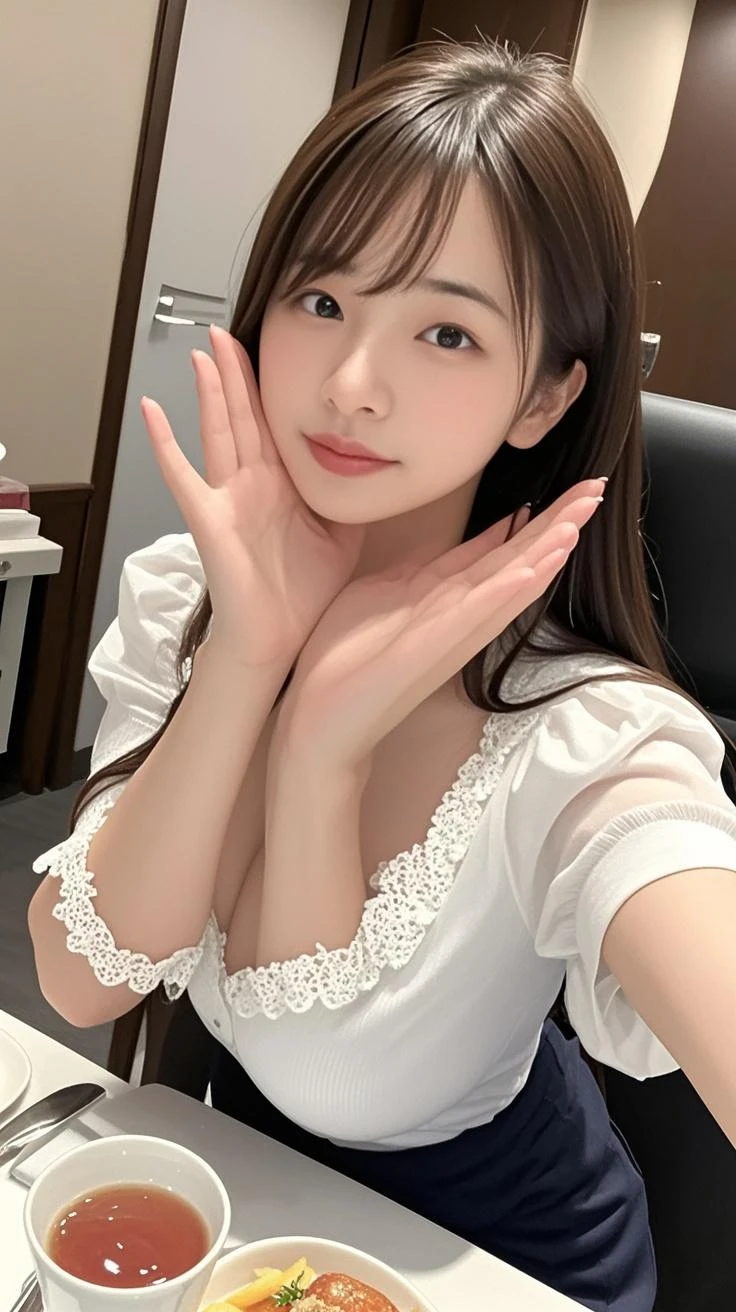 Female((35year old, mature)), beautiful, cubby thick beautiful face, hair((brown)), eyes((brown, smart eyes)), clothes((formal kimono, white)), accessories ((necklace, white gloves)), smile, big , gigantic breast, oppai, Japanese temple, flower petals, happy facial, Japanese wedding,