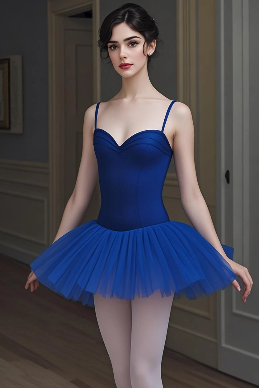 Young girl ballerina,blonde with blue eyes,vesncshei.stsper clearly,realistic,thin waist,slim figure.dancing a graceful dance 