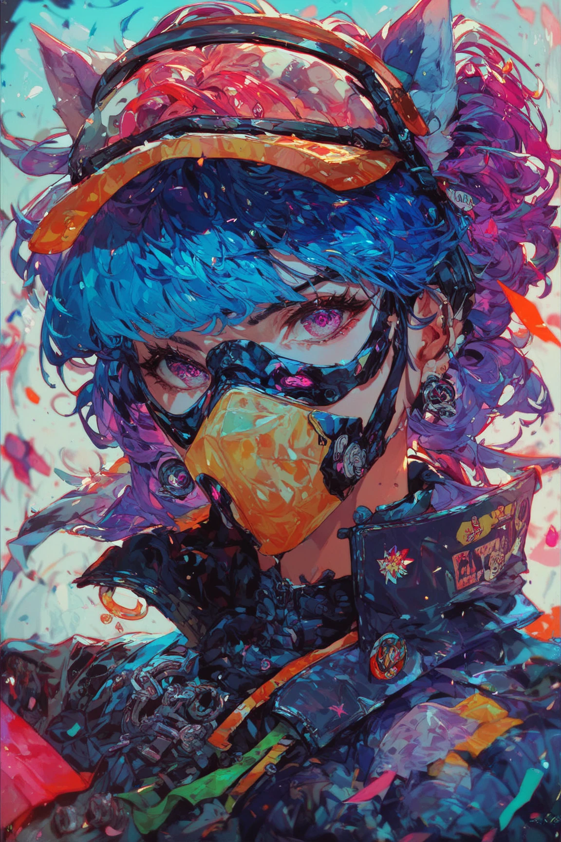 (high quality), (masterpiece), (detailed), 8K, Hyper-realistic illustration depicts (Japanese boy1.3) with striking features, dressed in vibrant (slime attire1.2) that appears to ooze and writhe around his upper body, in style of Takashi Murakami, trending on Artstation.