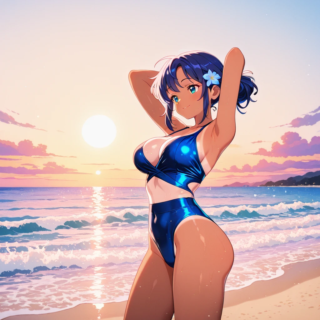 ((Highest quality、、masterpiece:1.3)), Upper Body、Long legs、Sharp focus:1.2, Beautiful woman with perfect figure:1.4、((Big Breasts:1.2)), (Smiling:1.2), double eyelid、30-year-old female、Sexy pose、((((bikini、Beach))))、Blue Eyes,(((Close your mouth、Standing posture)))、One Woman、