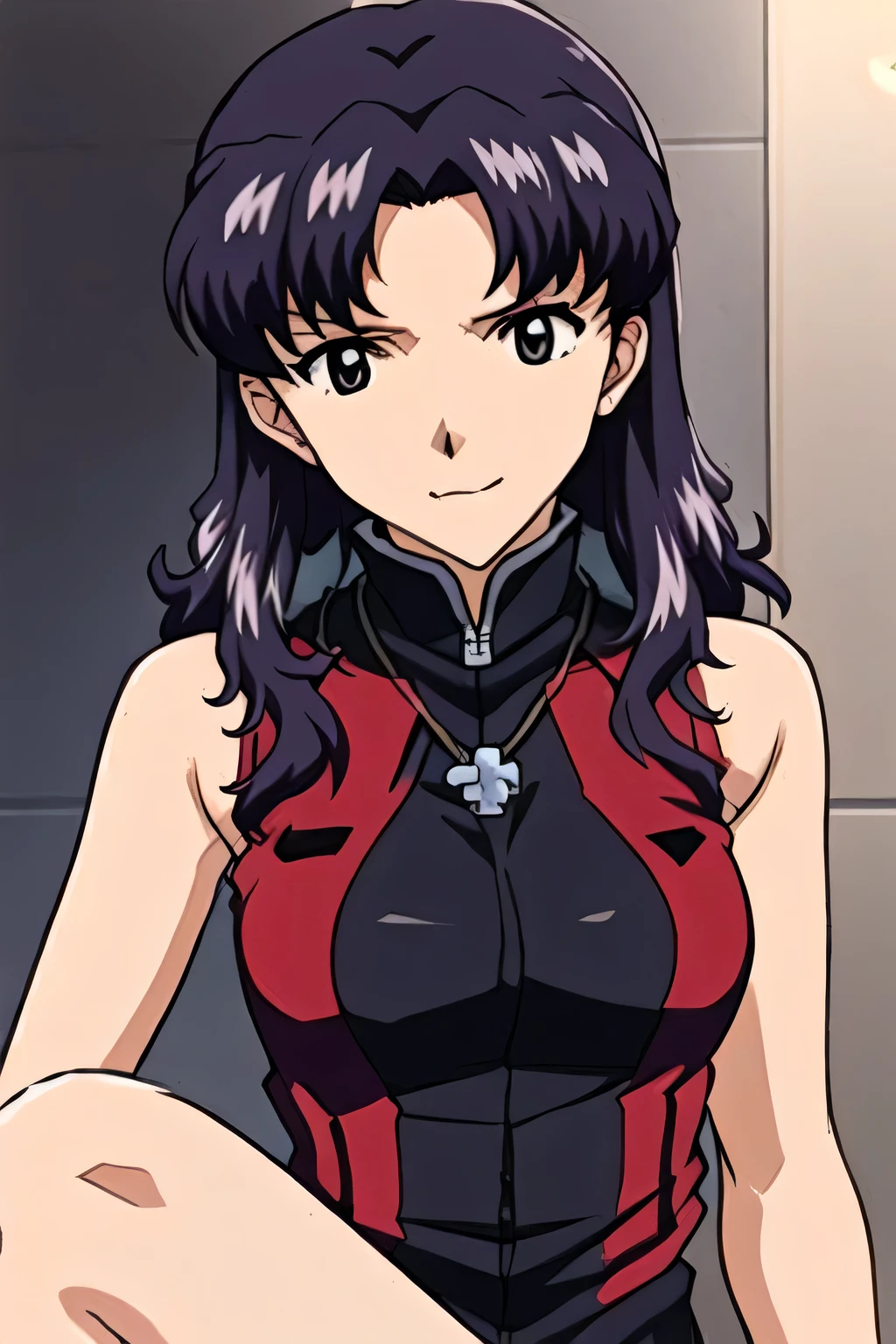 Please draw the facial expression even more delicately,Please draw a person sitting on a bench,Alone,park bench、long black haired woman,A woman with a lovely smile,big ,big でもウエストが細い,face is absolutely necessary,describe her hands and feet accurately,uniform miniskirt,high heels, city tour , Walking Alone ,please draw a more delicate expression,Animated CG,
