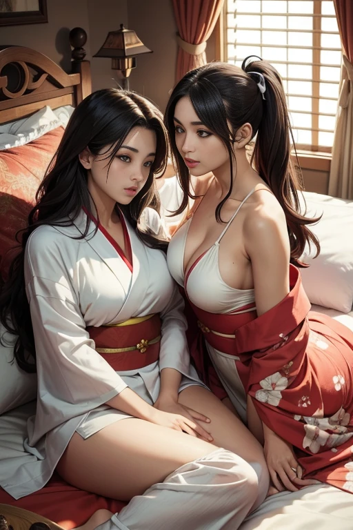 tmasterpiece，Best quality，8K，primitive：1.2，realistically：1.4，1 plump girl，ff Tifa，（（Alone）），Most detailed，opens his eyes wide：1.3，eyes reflection：1.5，The eyes are bright：1.5，white skinned，（bluntbangs），（Wear only a kimono，legs separated， on top of the bed），Bigboobs，forehead，Slim，lean legs，rays of moonlight，natta，japanese-inspired，holland angle