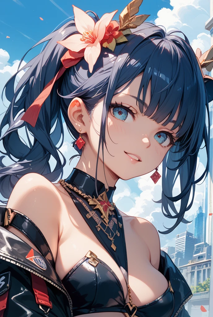 1womanl,Black hair,12year old ,((Impatient expression)),Beautiful breasts,(((Sexy magical girl white and blue shiny high-leg bodysuit)))(())(((Blushing cheeks、Surprised look)),(((Satin Narico))),((( portlate))),we have blue eyelashes)))()Street,Crowds(magical girl hair ornament)