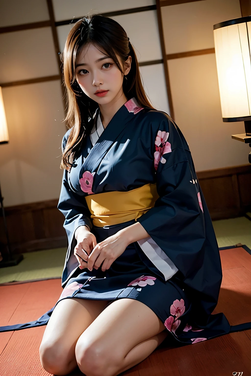 Yukata, Japan summer, beautiful girl, yukata flipped up and thighs visible, white underwear visible