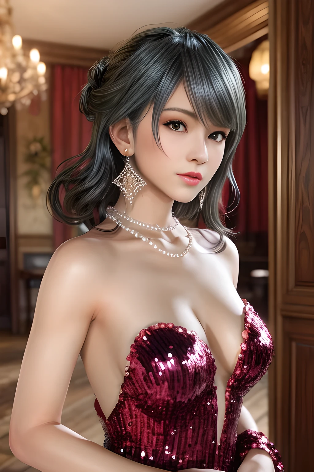 Full Body, There is a woman sitting at a table with plants in the background, Young Pretty Gravure Idol, narumi kakinouchi, chiho, anaglyph effect ayami kojima, Young Gravure Idol, (best qualtiy,ultra-detailliert,realist:1.37), Beautiful detail lips, long Brond Hair. Happy and excited face, Red shorts, holding a blue christmas present, Expressive poses, Artistic lighting, sportrait, dynamic compositions, Colorful background with Christmas decorations, Like a Christmas tree with lights and presents under it., (full bodyesbian:1.5), younggirl, Cute little girl s,The specifics of shorthair,hair-bun,lipsticks,tassel earrings,choker necklace,black clear eyes,slick hair,Exquisite and perfect facial features, The most beautiful big eyes,long eyelashes,Eyes are sweet,dynamic angle,extreme picture quality,best precision,Accurate and perfect human anatomy, Warm scene,A high resolution,(long, floated hair,With bread:1.3)),Delicate collarbones,beautiful make up,Exquisite and perfect facial features,,Watery Big Eyes,long eyelashes,Eyes are sweet、There is eyeshadow, slender ,lipsticks,red blush,Delicate earrings earrings,pearls necklace,legs are long,
1 woman,((fullnude)),(Spread legs:1.3),sexy,(((arms wide open))),((put hand on hip)),((slender hand)), ((slender leg)), ((slender foot)), look at viewer