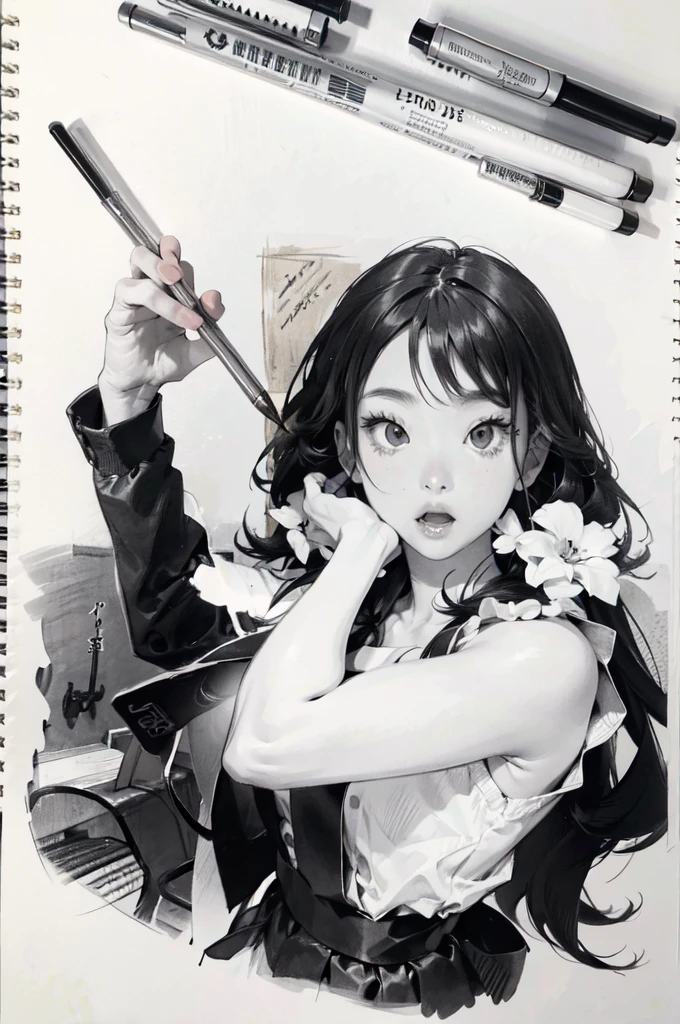 Sketch book, sketches, poses, high quality,pencil drawing,Best Quality, Super Detail