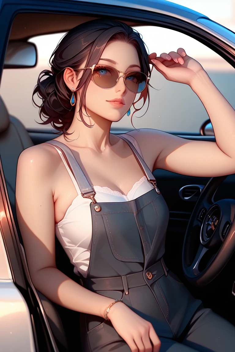 digital photography, there is a luxurious convertible on the seashore, there are a lot of roses, peonies, daisies in the back seat, romantic mood, seascape, beautiful sunrise, mountains, perfect composition, high detail, double exposure, cinematic shooting, high resolution, 4k, in Elizabeth Gadd style, close-up, hyper detailed, artstation trend, sharp focus, studio photo, intricate details, very detailed, Greg Rutkowski