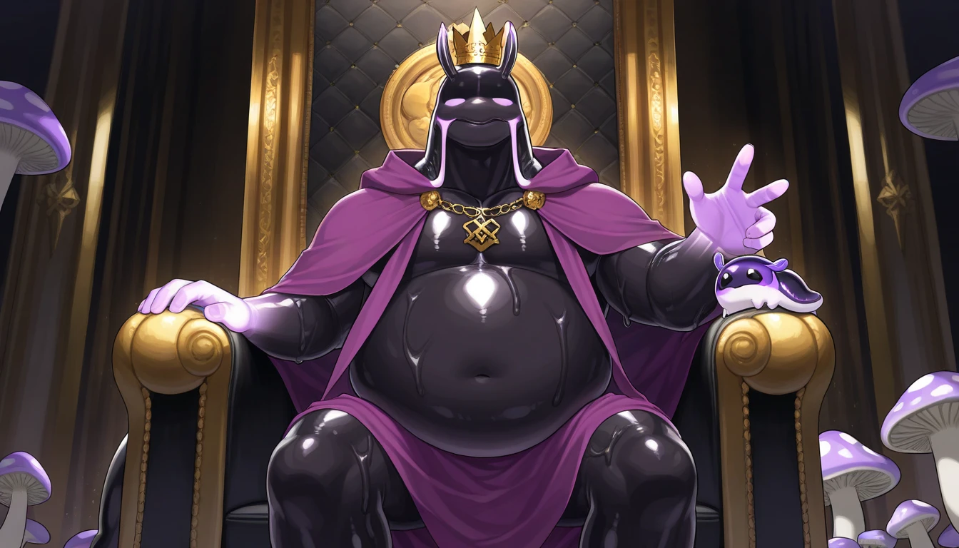 core_9, score_8_up, score_7_up, solo, male focus, male, chubby orc, green skin, tusks, beard, palace , night, king crown , micro armor , shoulder armor , (cock CHASTITY CAGE ) , (((Massive dildo))) , full body , armor boots , laying spread legs , legs up , massive ass , Throne , ashamed face