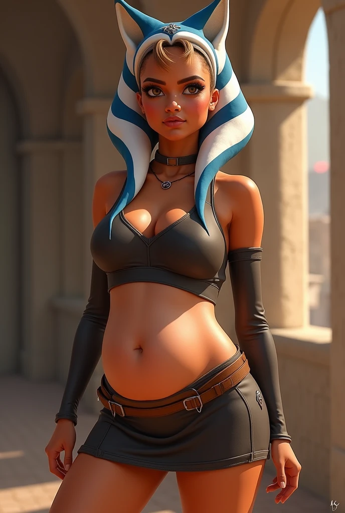 masterpiece, (photorealistic), (8k wallpaper) , (best quality), perfect quality, solo, (detailed eyes:0.9), girl, ahsoka tano, beautiful, teen, face : ( very beautiful face, beautiful, thin face, cute face, teen ) , figure: ( very full body, very full figure, very thicc, big deep navel, very thick, very soft, very curvy, very chubby, very chubby belly, love handles, sexy curves, sexy pose, sexy, muffin top, very thick thighs, thunder thighs) , clothes : ( padawan clothes )