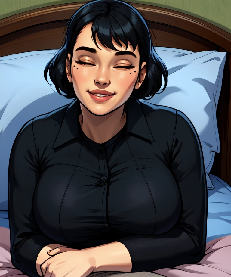 masterpiece, best quality, chubby mature female, sitting, bedroom, upper body, huge breasts, portrait, embarassed, <lora:add_detail:1>