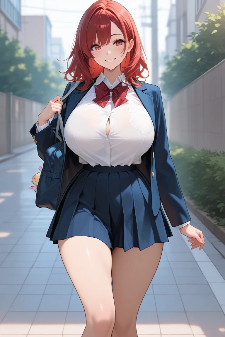(((masterpiece))),(((High resolution)))、(((8K quality)))、(((Perfect Face)))、((Top quality eyes)), Attractive 40 year old woman, Anime Style、Too many bangs、Wavy Hair, Medium Hair, ((Hair on one eye)), Redhead, Small eyes, Brown eyes, Beautiful Eyes、red and thick lips、Big Breasts、Big Ass、night、Cleavage、Tight waist、Short-sleeved sailor suit、mini skirt、full body shot, front、smile、Simple Background、In the alley、Sexy pose
